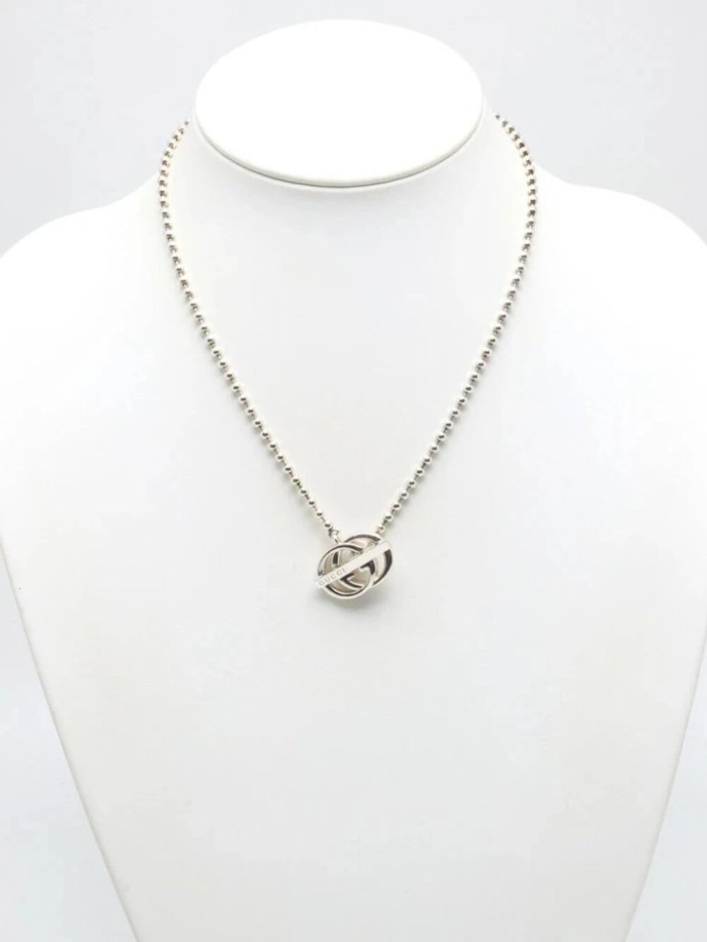Gucci GG Logo interlocking Toggle Ball Chain Pendant Necklace Sterling Silver925 - Picture 2 of 7